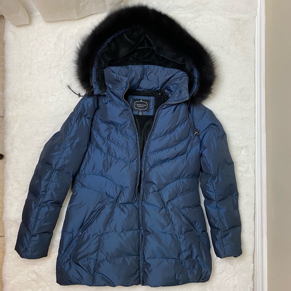 1 Madison Luxe Outerwear Navy Blue Jacket Size M Fox Fur - Picture 1 of 8